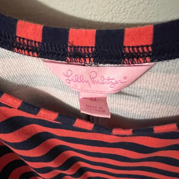 Lilly Pulitzer Tank Dress Red Blue Striped Gold Button Pockets Size Medium - Picture 4 of 6